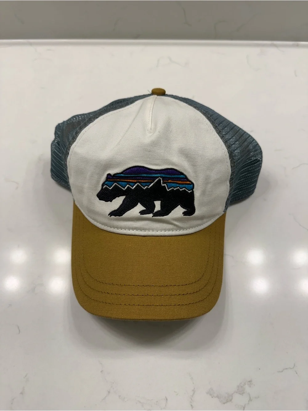 Patagonia Multi-Color Bear Patch Trucker Hat - White, Mustard, Teal
